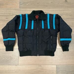 MOUNTAIN‎ GOAT By White Stag Black Turquoise Vintage Down Skiwear Winter Coat L